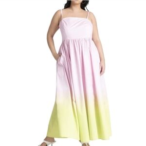 Eloquii Pink & Green Ombre Smocked Detail Dress